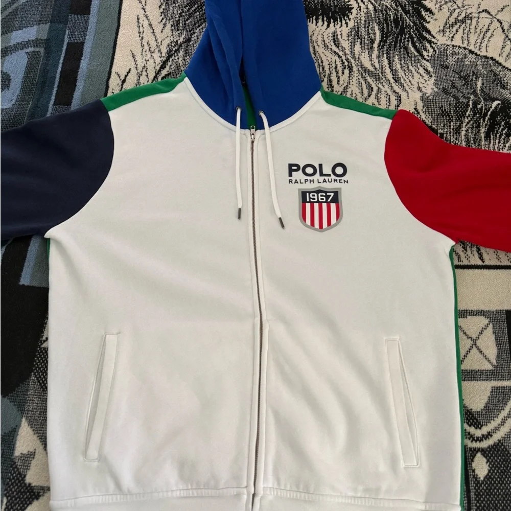 Polo Ralph Lauren Double Knit White/Red/Blue/Green ColorBlock Hoodie & Joggers